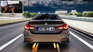 Crazy BMW M4 Street Racing Through Traffic - Assetto Corsa Steering Wheel Gameplay