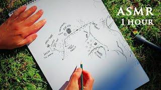 ASMR Drawing A Map Outdoors | Nature Sounds | Rain on Tent in Forest