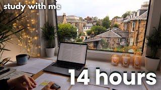 LIVE | 14 HOUR STUDY WITH ME on RAINY DAY | RAIN Sound, Background noise, 10-min Break, No music