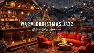 Warm Night at Cozy Christmas Porch Ambience  Smooth Christmas Jazz Music with Snowfall for Relax