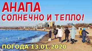 #АНАПА. ПОГОДА 13.01.2020. СОЛНЕЧНО И ТЕПЛО! ЦЕНТРАЛЬНЫЙ ПЛЯЖ. Медузы есть, лебедей нет. Водоросли.