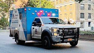 MOUNT SINAI HOSPITAL EMS AMBULANCE RESPONDING ON BROADWAY ON WEST SIDE OF MANHATTAN, NEW YORK CITY.