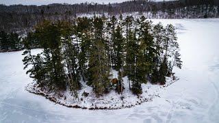 Hot Tent Camping On A Island and Ice Fishing With My Dog