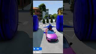 Mix Funny Cars In Big City Vs Smurf Bollard Trap - BeamNG.Drive  #beamngdrive