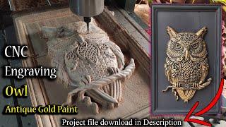 Engraving Owl  // Antique Gold Paint   // Vetric Aspire toturial // CNC Woodworking project