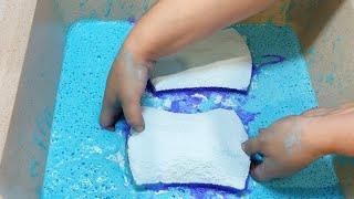 Settled Paste, Purple and Blue Ty d Bol and Recycled Powder  Sponges Squeezing ASMR