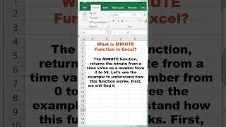 Day 56/100 | MINUTE Function in Excel | Excel Function | #youtubeshorts #shorts #excelfunctions