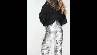 TAMMY GIRL Y2K Parachute Trousers Pants Women Shiny Glossy Metallic Wetlook Silver | Asos