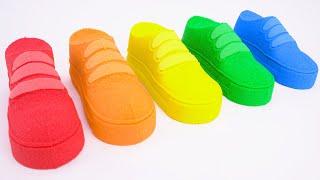 Satisfying Video | DIY How To Make Rainbow Shoes with Kinetic Sand Cutting ASMR