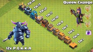 Every Town Hall Vs PEKKA Vs Queen Charge | Clash of Clans