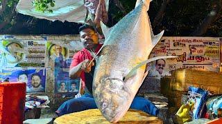 KASIMEDU  SPEED SELVAM | BIG TREVALLY FISH CUTTING VIDEO | IN KASIMEDU | FF CUTTING 