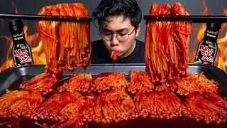 GILA!! MUKBANG JAMUR ENOKI BANJIR SAUS SAMYANG ALA KOREA!!!