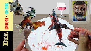 Kluna eating with sharks and chicken for lunch ! Kluna Tik Style Dinner | ASMR eating sounds no talk