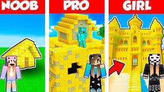 Minecraft Battle: GOLD CASTLE HOUSE BUILD CHALLENGE - NOOB vs PRO vs GIRL / Animation