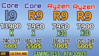 7905X3D VS I9 13900K VS R9 7900X3D VS R9 7950X 4K GAMING Test + RTX 3090TI is 7950x3d king of gaming