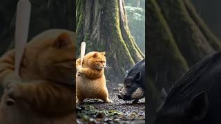 Oyen cat cooks pork for the white cat to eat #shorts #youtubeshorts #youtube #cat #shortvideo