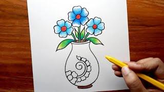 Flower Pot Drawing || Simple Flower Pot Drawing || Easy Flower Vase Drawing for Beginners..