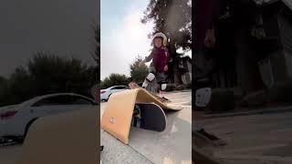 4 year old LAUNCHES over his Dad on his skateboard. #skateboardingisfun #4yearsold #whoosh
