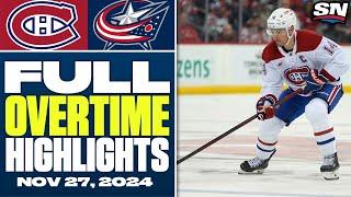 Montreal Canadiens at Columbus Blue Jackets | FULL Overtime Highlights - November 27, 2024