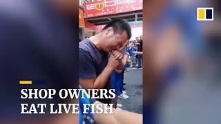 Shop owners in China eat live fish after failing to hit targets