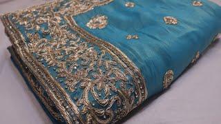 ARNG-3869 “The Electric Blue” Premium Handcrafted Saree||Crepe Fabric||Zardozi||Crystals