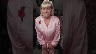Wendy wearing pink satin byjamas trousers and top