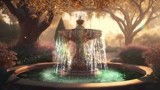 Elven Golden Fountain | Fantasy Garden Harp Music & Unicorns | Relaxation, Sleep, Study | 10 Hours