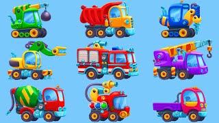 CONSTRUCTION VEHICLES PUZZLES: FIRE TRUCK, CRANE, CONCRETE BREAKER, DUMP TRUCK, CONCRETE MIXER TRUCK