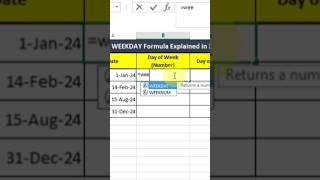 Excel WEEKDAY formula Explained in 45 Seconds! #excel