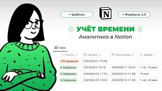 Notion статистика. Учет времени в Ноушен. Формулы Notion 2.0 + ШАБЛОН