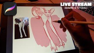 Drawing a cat with the biggest ears and longest legs EVER | Procreate live stream (trimmed)