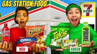 Eating ONE COLOR GAS STATION FOOD For 24 Hours!