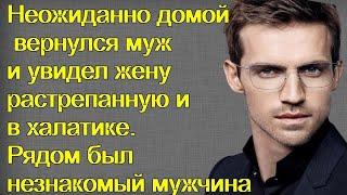 Неожиданно домой вернулся муж и увидел жену растрепанную и в халатике. Рядом был незнакомый мужчина