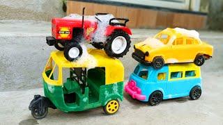 Muddy JCB, Tractor, Truck, Dumper, Auto Rickshaw, Taxi, Mini Tractor Jump River | Cartoon Video