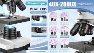 100X - 2000X High Power Biological Microscope, School Lab & Home Education,  Slides & Phone Adapter