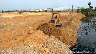 Interesting Filling Land Step 2 Use Dozer Cutting One By One & Pushing Soil Stone BIG Project