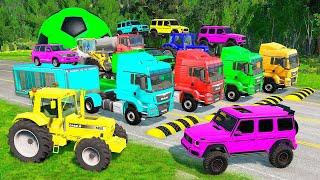 TRANSPORTING PIXAR CARS & FRUITS WITH COLORED & JOHN DEERE vs CLAAS vs TRACTORS - BeamNG.drive #962