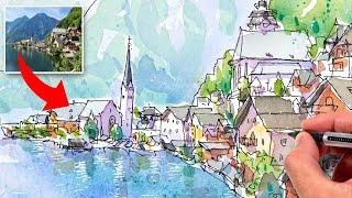 How To Sketch An Austrian Town | Urban Sketching Tutorial Step-By-Step