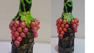 Bottle art with grapes and barrel//bottle craft ideas