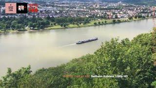 Crossing the Rhine by cable car: Ehrenbreitstein Fortress down to Rhine river bank @ Koblenz.