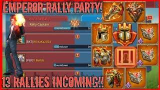 lords mobile: MASSIVE RALLY PARTY VS LEADLESS RALLY TRAP!! EMPEROR BURNS 80M TROOPS! BROKEN?!