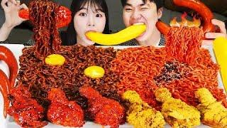 ASMR MUKBANG| Eating with Gongsam Table (Black Bean Noodles, Fire Noodles, Seasoned Chicken)