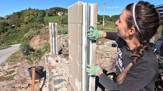 Building COLUMNS on top of the STONE Wall - DIY Female