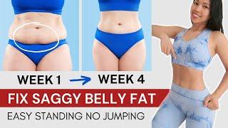 Lose saggy lower belly fat in 4 weeks, EASY standing workout, low impact no jumping