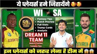 WI vs SA Dream11 Team Today Prediction, SA vs WI Dream11: Fantasy Tips, Stats and Analysis