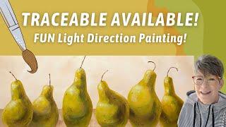 Beginner Pear Acrylic Painting! With TRACEABLE! FUN Light Direction, GLAZING Demo! By: Annie Troe