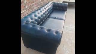 Blue leather chesterfield sofa