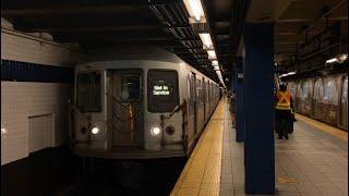 IND Queens Blvd Line: (E) (F) Exp and (M) (R) Lcl Trains with Garbage Train @ Roosevelt Avenue