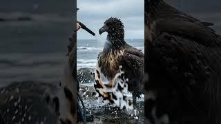 "Cleaning the King: A Powerful Eagle's Bath Time #EagleLove #WildlifeConservation #BirdsOfPrey"