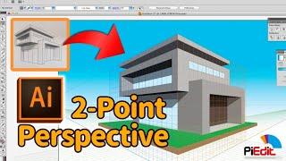 How to Draw a House in 2-Point Perspective | Adobe Illustrator || PiEdit